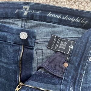 7 For All Mankind Dark Indigo Karah Jeans with Black Tag Detailing